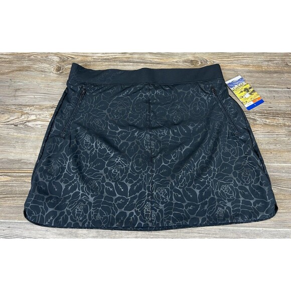 NWT Orvis Travel Skort Women’s L Black Rose Embossed Pull On Stretch Athleisure - Picture 1 of 16